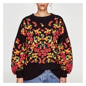 ZARA Floral Embroidered Sweater, M, STUNNING!